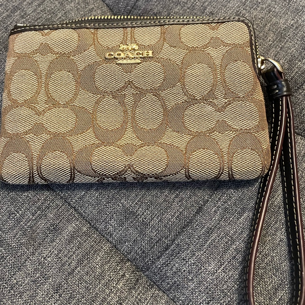 Coach Brown Fabric Wristlet